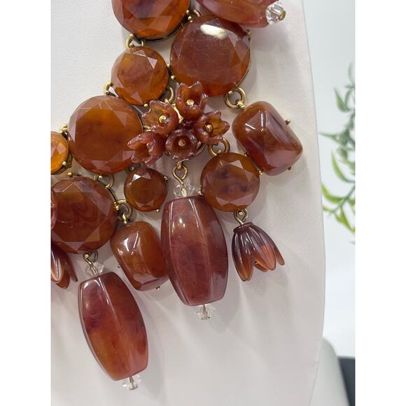 J. CREW Vintage Amber Brown Lucite Asymmetric Crystal Collar Bib Necklace - Picture 12 of 16